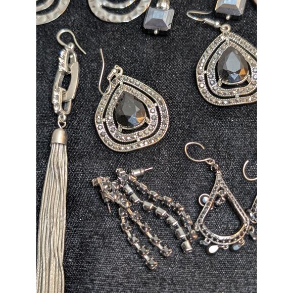 Lot of Ten Pair Silver Tone Black Theme Pierced Earrings - Picture 9 of 12